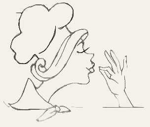 Outline drawing of a woman with a flower in her hair on a green background